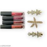LIBELLE Professional Makeup Range Lip Color Water Proof Long Lasting Matte Liquid Lipsticks And 3 Pes Star Hairpin Fashion Hair Clip Rhinestone Non-Slip Hair Clip For Bridal Women Girls