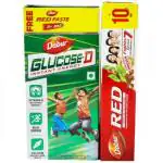 DABUR GLUCOSE-D INSTANT ENERGY 1KG PACK OF( 8*125 GRAM) , 8PCS.DABUR RED THOOTHPASTE FREE (PIKCS PILES OUT)