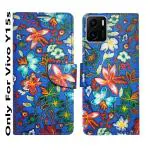 A D Enterprises Blue Pattern Flip Cover for Vivo Y15s | Magnetic Case | Shock Absorbent | Flip Cover Vivo Y15s