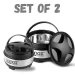 UNINOX Stainless Steel Thermoware Casserole Set of 2 (700 ml, 1000 ml) Food Warmer for Roti/Chapati | Hot-Pot | Black & Steel