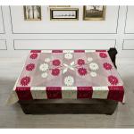Easttardomm Maroon Floral Net Cloth And Cotton 4 Seater Table Cover