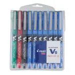 Pilot Hi-Tecpoint V5 Extra Fine Point Liquid Ink Pen | Tip Size - 0.5 MM | Unique Dimple Tip Technology | Ink Colour - 7 Blue, 1 Black, 1 Red and 1 Green | Pack of 10
