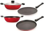 Nirlon 4 pcs of Red and Black Non-stick Chemical Free Kitchen Cooking Utensil Combo Set, Standard