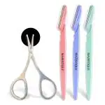 Majestique Professional Reusable 3 Pieces Eyebrow Razor Shaper For Upper Lip, Forehead, Chin,Sideburns |Painless Hair Removal |with 1 Piece Stainless Steel Nasal Scissor for Women and men (Pack of 4)