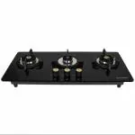 Faber Maxus Hob Black Stainless Steel Glass Top Auto Ignition 3 Brass Burner Gas Stove