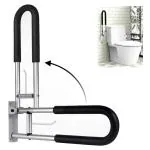 HANNEA Toilet Grab Bars For Bathroom 23.6 Inch Stainless Steel Flip Up Handicap Safety Grab Bar Rails For Elderly Seniors Bathtubs Showers Foldable Handle Grips Support For Walls Drop Down Grab Bar