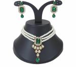 Gyaan Jewels Handmade Gold Plated Alloy Earring and Necklace Set Green, White (Women, Girls) Free Size
