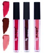 bq BLAQUE Matte Liquid Lipstick Combo of 3 Lip Color # 104-106-107 (Ruby Red, Chocolate Mood, Coral Peach, 12 ml)