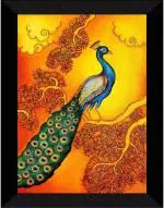 Saf Sanfk33302 Black Traditional Peacock Wall Décor Digital Reprint Painting - 14 X 11 Inch (Pack Of 1)