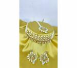 Gyaan Jewels Handmade Alloy Necklace, Earring and Maang Tikka Set Gold, White (Women) Free Size