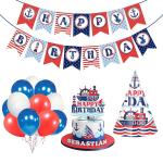 Zyozique 28 Pcs Nautical Party Supplies for Boys Nautical Happy Birthday Banner Birthday Cap Cake Toppers Balloons for Kids Girls Baby Shower Nautical Theme Birthday Party Decoration Supplies