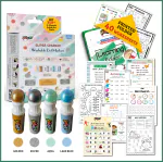 IIDOTS Washable Dot & Dab Metallic Shimmer Markers with 40 Printed Logical Reasoning Worksheets | Set of 4 Jumbo| Non - Toxic Markers for Kids & Toddlers | 350 + Drawing & Craft E-Sheets | 60ml Each