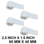 VCR 2.5 x 1.5 Direct Thermal Barcode Label Sticker - 2.5 x 1.5 inches - 60mm x 40mm - 500 Labels Per Roll - Pack of 4 Rolls - White Self Adhesive Sticker for Printing Barcoding Labels 1 inch core