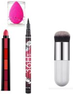 BUYTYA Hda36H Pen Eyeliner 5In1 Lipsticks Puff Round Foundation Brush (Set Of 4)