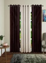Sehbhagi Brown Polyester Plain Semi Transparent Door Curtain, 7 Ft (Pack Of 3)