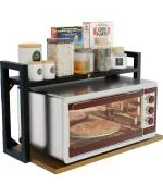 Saifix Black and Brown Iron Wall Mounted Microwave Oven Stand Containers Kitchen Rack