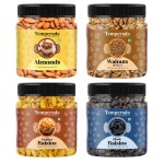 Temperado Dry Fruits Combo Pack Almond(100gm), Walnuts(100gm), Green Raisins(100gm) & Black Raisins(100 gm) Combo Jar Pack | Healthy and Tasty Snacks, Ideal for Breakfast Dieting and Gifting | Rich in Minerals
