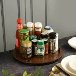 Appeasy Dark Wood Plastic Lazy Susan Turntable Revolving Tray Organizer