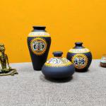 Artysta Set of 3 Exclusive Design Decorative Earthenware Vase (6.3 inch, Black)
