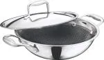 Vinod Platinum Triply Stainless Steel X Kadai - 24 cm, 2.5L (Honeycomb Coating Inside) | Induction