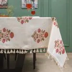 Urban Space 100% Cotton Rectangular Dining Table Cover 4 Seater, Printed Cotton Table Cloth For Center Table With Boho Tassels, 54