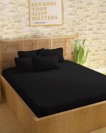 Sleeping Owls Cotton Black Super Queen Bedsheet With Pillow Covers, 229 cm X 274 cm (Set Of 5)