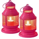 HOMSSY Handcrafted Metal Hanging Lantern 8 * 5 inch Red Tea Light Candle Holder, Gift for Every Occation, 1 Wax Tea Light Candle Free (Pack of 2)