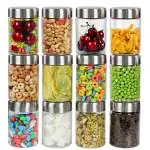 PEARLPET Plus Range Plastic Storage Jars & Containers |Stackable |Air Tight| Steel Cap Jar Set Of 12 Food Grade Boxes For Kitchen storage | Bpa-Free |12 pieces of 300 Ml,Transparent