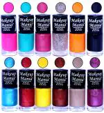 Makeup Mania HD Color Nail Polish Set of 12 Pcs (Combo MM-97) Pink, Tourquoise, Silver, Orange, Black, Blue, Yellow, Nude, Purple (Pack of 12)