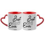 Cheeksy Best Bro Sis Ever Printed Coffee Tea Mug 300 Ml With Heart Handle Quote | Cartoon | Gift For Couple | Daughter | Birthday | Friends | Sister | Brother | Kids | | Valentine | Set Of 2