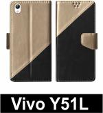 Sbms Vivo Y51L Black Artificial Leather Shock Proof Flip Cover
