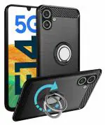 Unistuff Back Case Cover for Samsung Galaxy F14 5G with Magnetic Kickstand | Premium Matte Finish | Camera Bump Protection | Rubberized Ring Cover - Night Black, 78232