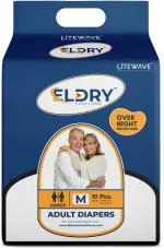 Eldry Adult Diaper, Tape Style, Waist Size (28-42 inches | 71-105 cm),Pack of 1 Adult Diapers - M (10 Pieces)