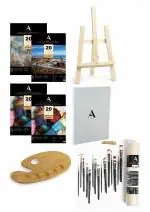 ArtRight 110 Pcs Professional Painting Kit Combo (2 Feet Easel + Mix Paintbrush Set of 15 + Wooden Palette + 12x16 Canvas + 12x25 Paint Set + 80 A3 & A4 Mixed Media Papers & Watercolor Papers)