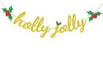 Festiko Holly Jolly Banner Glittery, Christmas Banner Holly Jolly, Holiday Xmas Winter Party Decorations Home Office Mantle Fireplace Hanging Decor