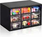 Wolblix Desk Storage Organizer with 9 Drawers, Stackable Desktop Craft Drawer Cabinet, Clear Storage Box Caddy for Makeup Jewelry Office Craft Supplie
