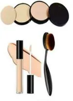 Lenon Best makeup combo kit professional liquid concealer & compact moisturizing liquid foundation whitening & oval foundation brush (3 Items in the set)