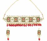 Gyaan Jewels Handmade Gold Plated Copper Earring and Necklace Set Red (Women, Girls) Free Size