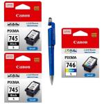 Canon PG 745 Small Twin & CL 746 Small Ink Cartridge (Set Of 3) With 3in1 Multi-Function Mobile Phone Stand