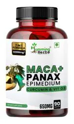 Humming Herbs Maca with Panax Ginseng Supplements 7200mg | Maca Root Extract Powder | Increase Stamina and Build Muscle - 90 Capsules