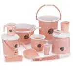 Tedemel Plastic Bucket, Tub & Mug Bathroom Set 12 pcs, Heavy Duty, Large Capacity (Peach)