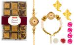 Feastive Celebrations Bikanervala Almond Kaju Pista Baklava With Traditional Indian Bhaiya Bhabhi Rakhi Loomba Set, Pair Of Soan, Pooja Rakhi, Kesar, Chawal (Set Of 4)