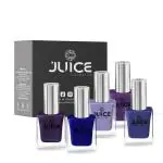 JUICE One Coat Nail Polish, Combo Pack of 5, Blue and Purple Collection, High Gloss, Chip Resistant, Quick Dry, Gel Effect, Shades :Grape Purple - 79 / Indigo - 88 / Pigment Blue - 117 / Royal Purple - 141 / Pearly Flint - 269 GLOSS COMBO_31, 11ml each