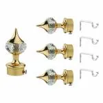 GLOXY Aluminium Solid Diamond Brackets Parda Holder With Support 1 Inch Curtains Rod Pocket Finials Designer Door And Window Curtain Holders And Rod Support Fittings (Golden, Pair of 2)