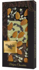 Chocholik Belgium Dark/Milk & White Almond with Choco Chips Tri Chocolate Bar 100gm (3.5Oz)