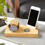 NJ craft house handcrafted Wooden Watch, Ring Stand with Mobile Stand Organiser - Standard (15.2 x 7.6 x 2.5 cm)