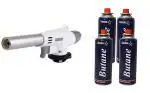 GRAND CONYON ADVENTURES Automatic Camping Gas Torch Blowtorch Welding Flame Gun Food Gun Butane Gun Torch with 4 Butane Canister (Gun with 4 Unique Can)
