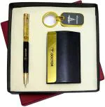 UJJi 3in1 Doctor Logo Set with Golden Gel Shiny BallPen, Keychain and ATM Card Holder