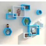 TFS Wall Mount Wall Shelves Set of 9 MDF (Medium Density Fiber) Wall Shelf (Number of Shelves - 9, White, Blue)