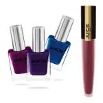 JUICE | NAIL PAINT (PEARLY MAGENTA - 188 / SAPPHIRE BLUE - 272 / EMINENCE - 273) & LIPTINT (BURGUNDY BLUSH M-44) | WATERPROOF & LONG LASTING | COMBO OF 4